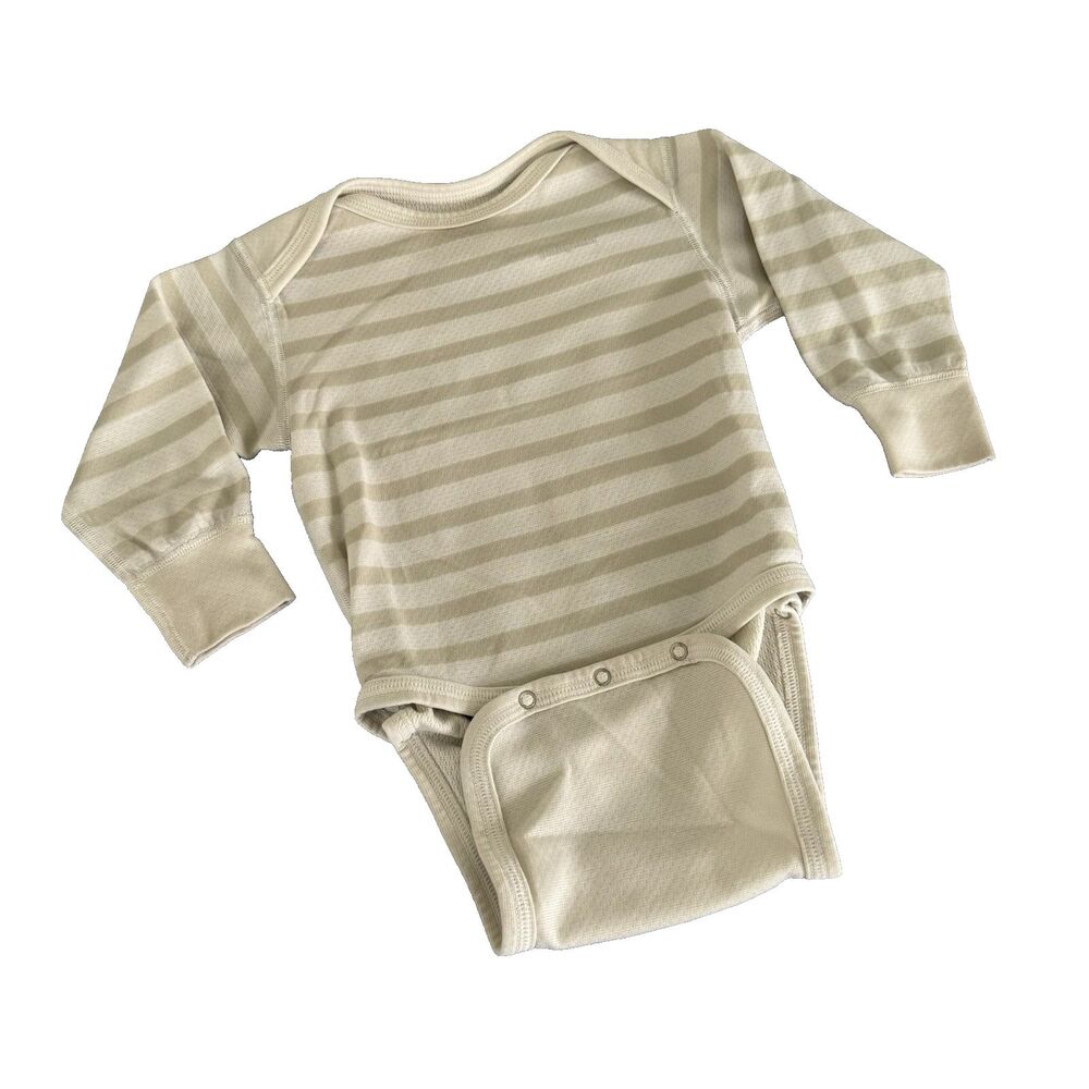 Patagonia Girls Baby 6M Striped Romper Beige Stripe Long Sleeve Crew Neck Snap